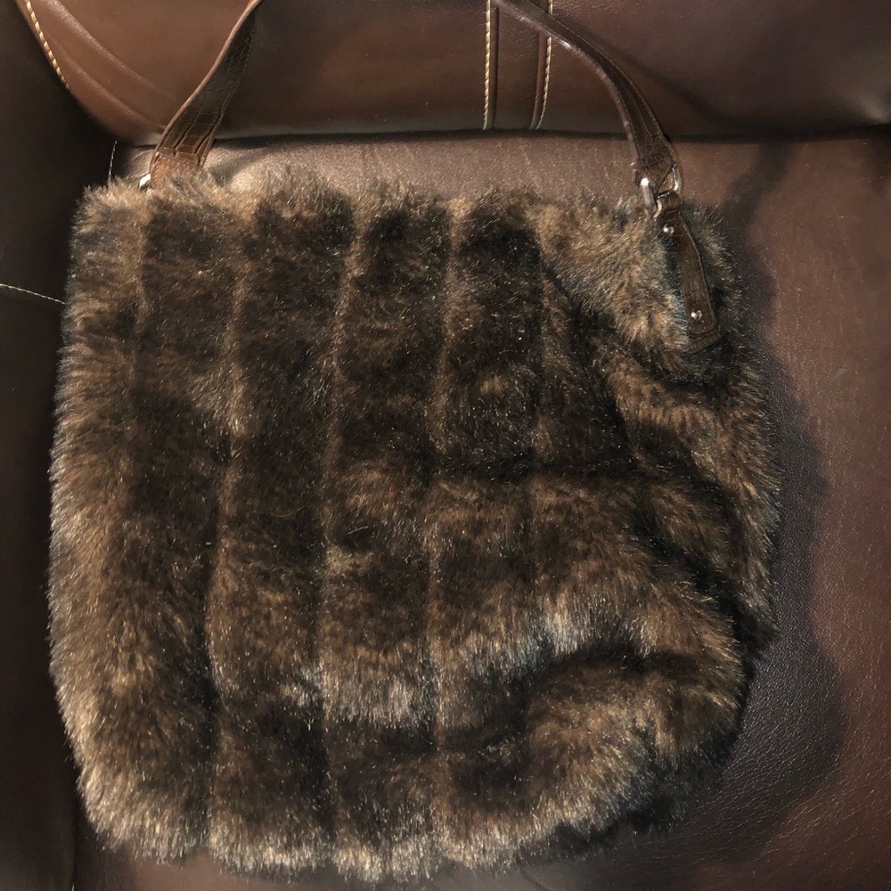 Bath & Works Furry Lined Brown Tote Bag Women's 17” x 17.5”